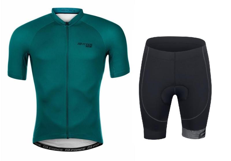 Force PURE petrolejový cyklodres - kr. rukáv + Force B21 EASY čierne cyklokraťasy