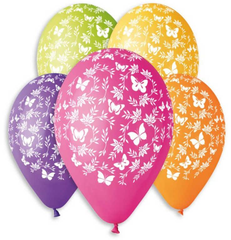 Gemar Balónek nafukovací 30cm potisk MOTÝL set 5ks různé barvy v sáčku