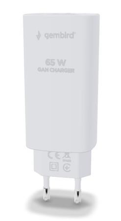GEMBIRD, Nabíječka USB, 1x USB + 1x USB-C port PD, 65W, černá