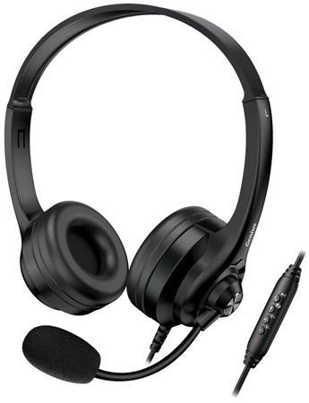 Genius HS-235U AI Headset, drátový, náhlavní, mikrofon, Copilot, ovládání hlasitosti, kabel 2,4m, USB, černý
