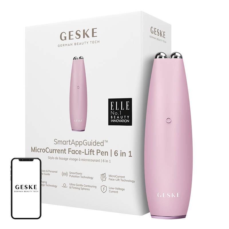 Geske MicroCurrent Face-Lift Pen růžové obličejové zařízení 6 v 1 s aplikací