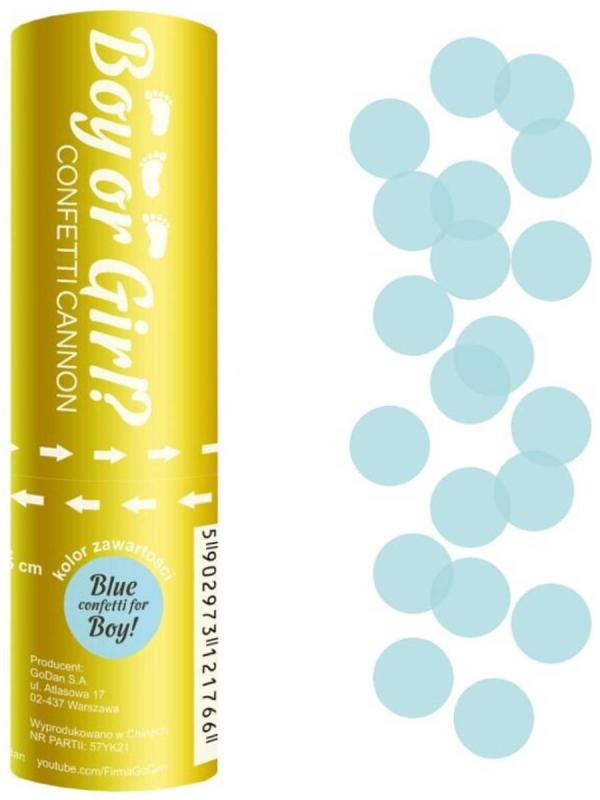 GODAN Konfety vysřelovací modré kolečka kluk nebo holka? konfetový kanon