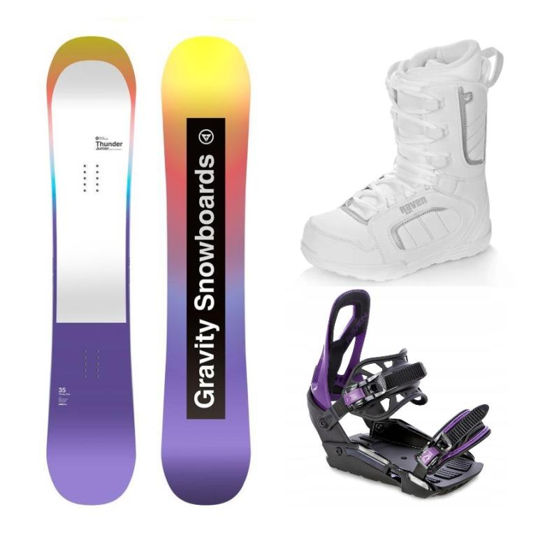 Gravity Thunder Jr snowboard + Raven S230 Black/violet viazanie + Raven Pearl white topánky