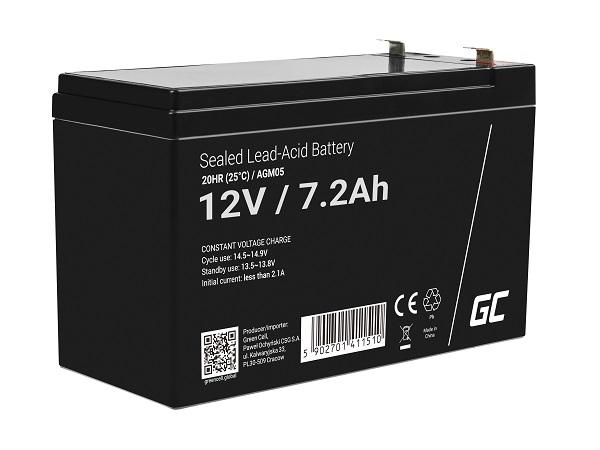 Green Cell AGM VRLA 12V 7.2Ah maintenance-free battery for the alarm system, cash register, toys