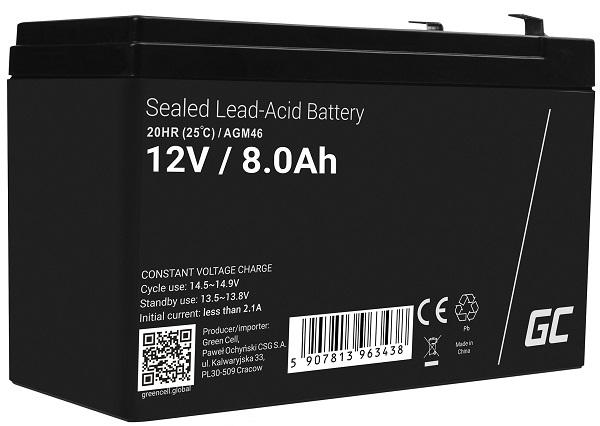 Green Cell AGM VRLA 12V 8Ah maintenance-free battery for the alarm system, cash register, toys