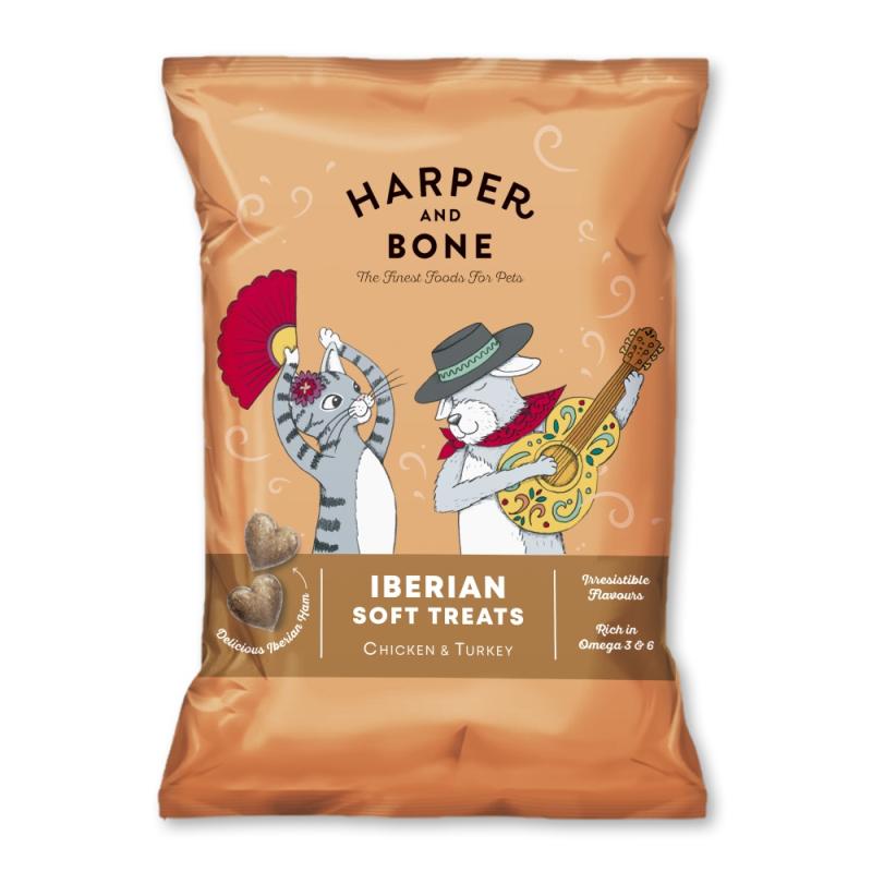 Harper and Bone Cat Dog iberské měkké pamlsky kuře a krůta 90 g