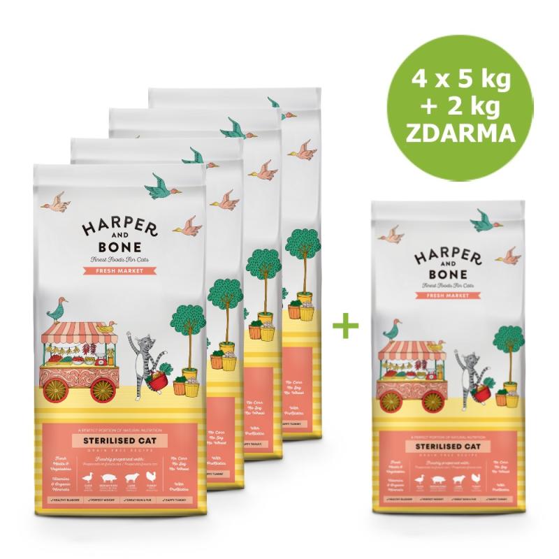 Harper and Bone Cat Sterilised čerstvé z trhu x 5 kg + 2 kg ZDARMA