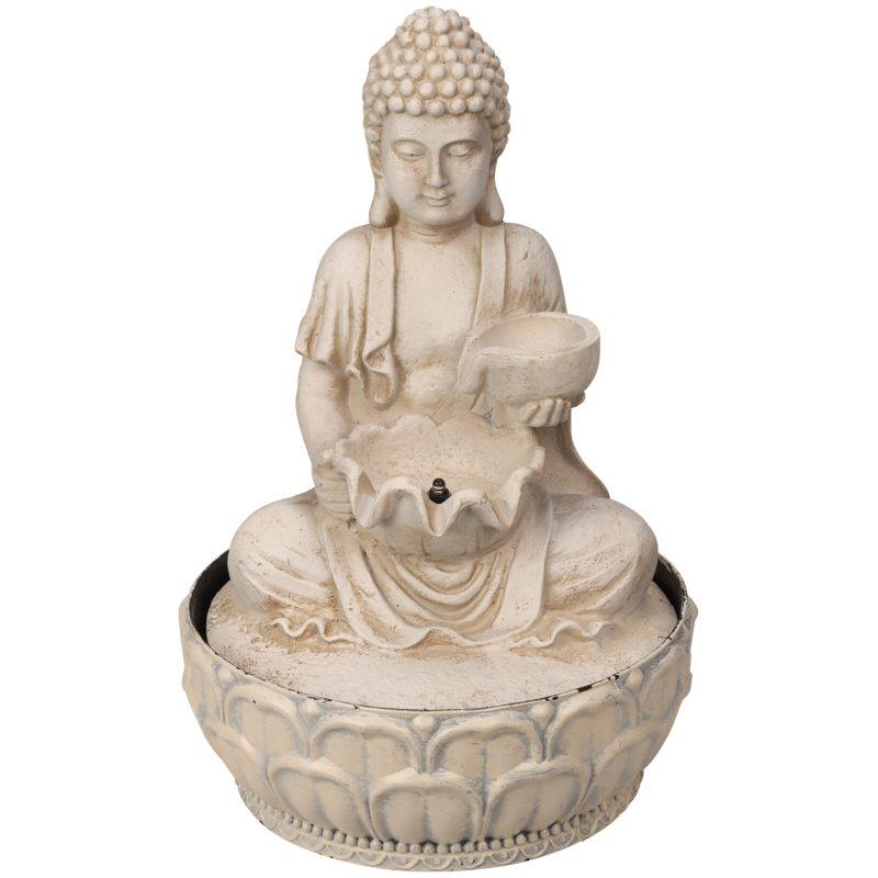 Homestyling Fontána pokojová s LED osvětlením 29 cm Budha béžová