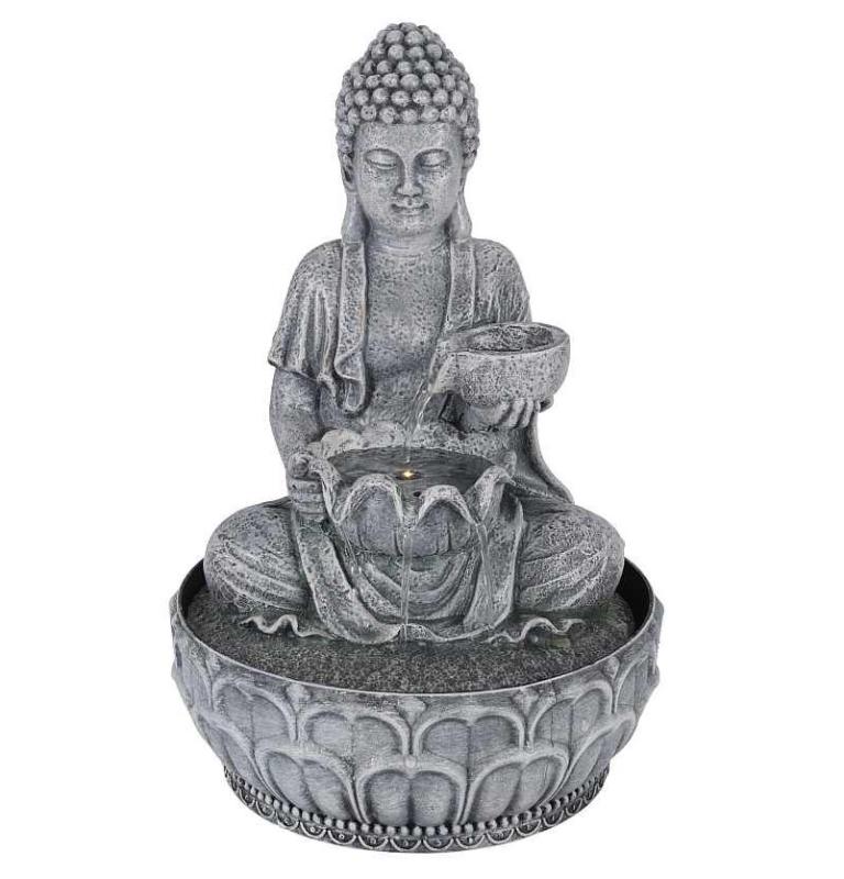 Homestyling Fontána pokojová s LED osvětlením 29 cm Budha šedá