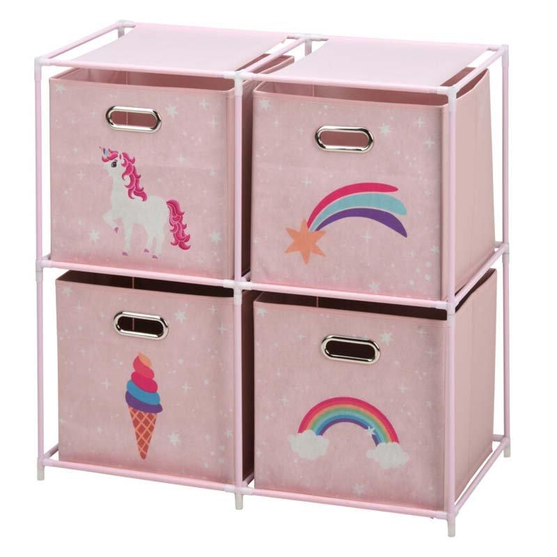 Homestyling Zásuvková skříňka dětská 4 úložné boxy růžová