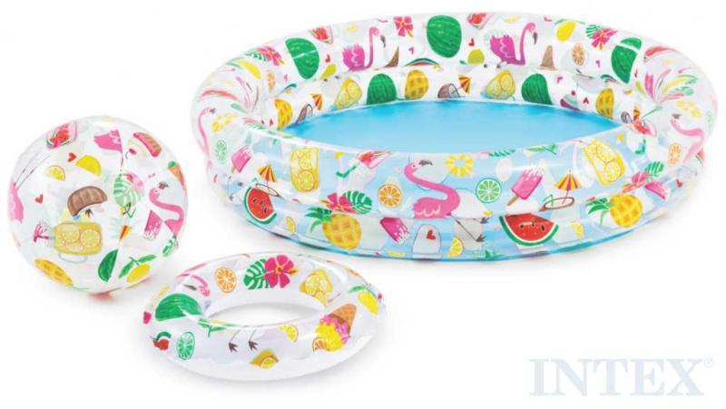Intex Set nafukovací bazén 114x25cm s míčem a plavacím kolem do vody 59460