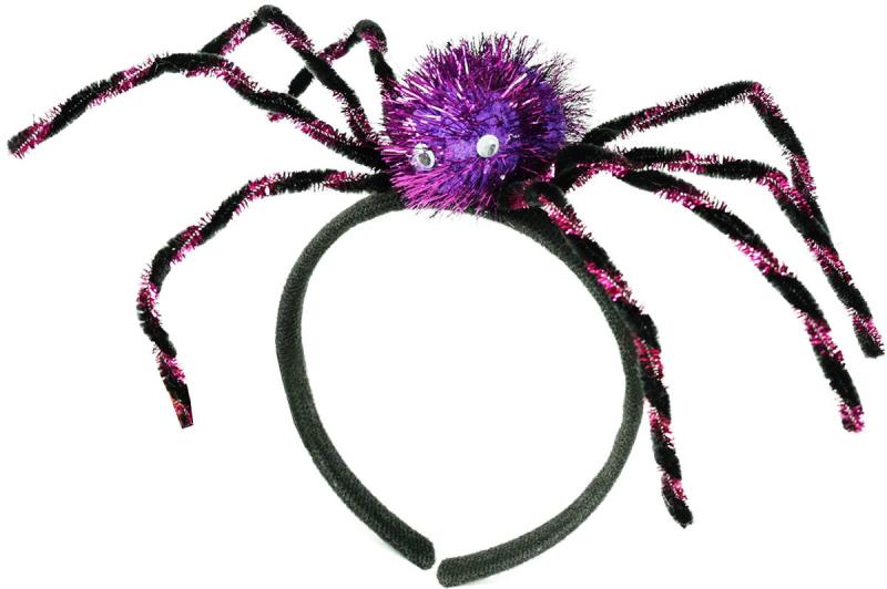 KARNEVAL Čelenka fialový pavouk Halloween dekorace