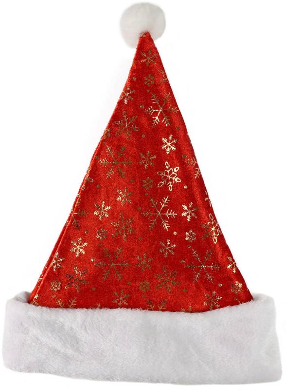 KARNEVAL Čepice vánoční červená 40cm zlaté vločky Santa Claus