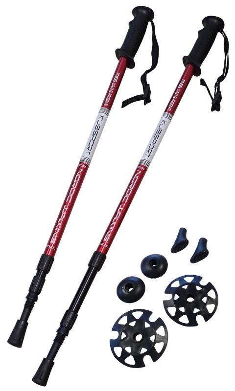 Kubisport Trekingové hole - 1 pár s příslušenstvím červené