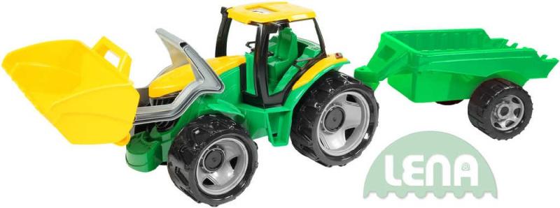 Lena Traktor plastový zelený set se lžící a přívěsem 110cm v krabici