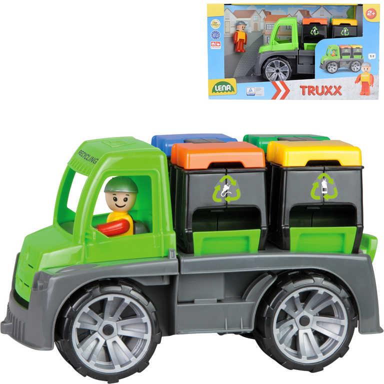 Lena Truxx auto svoz tříděného odpadu set se 2 kontejnery a figurkou 4453