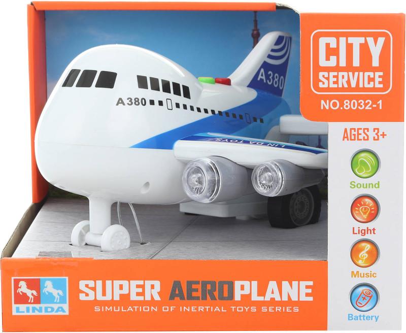 Letadlo bílé plastové velké A380 s melodiemi na baterie Světlo Zvuk