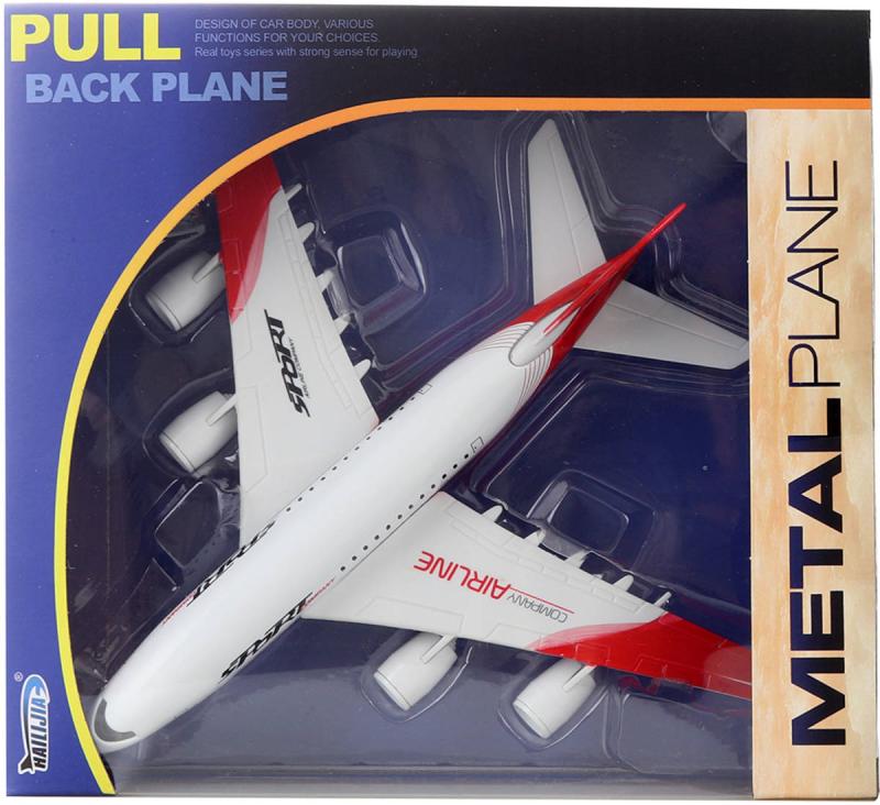 Letadlo kovové červeno-bílé zpětný chod na baterie Světlo Zvuk