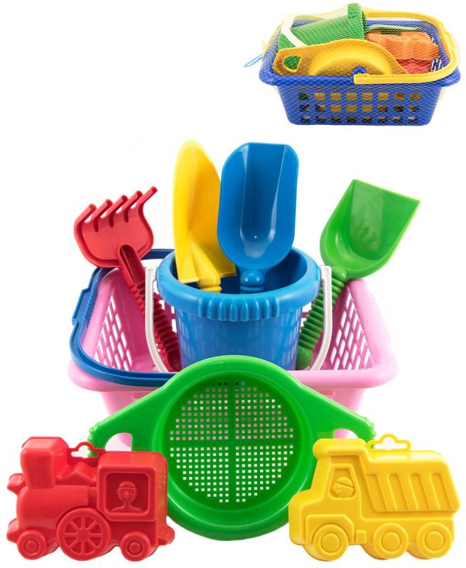 Lori 234 Sada velká plastová na písek v košíku 29cm různé barvy