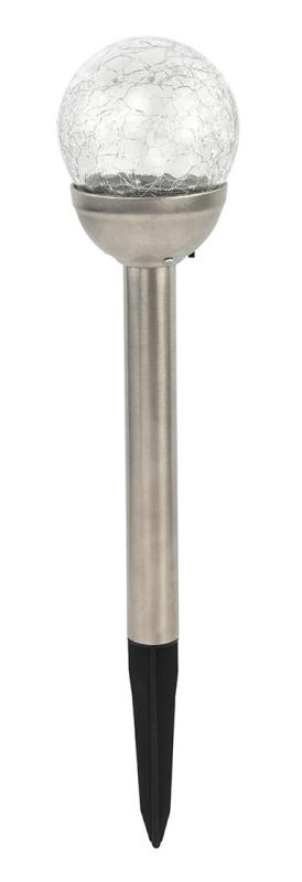 Mat Lampa solární KOULE 7,8cm, v.38cm, 1LED, čirá, nerez/sklo/PH