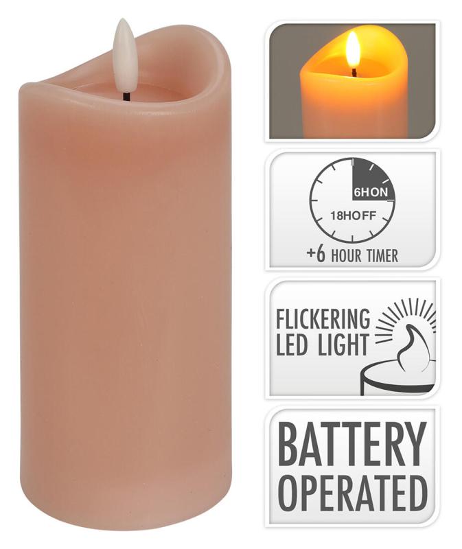 Mat Svíčka LED pr. 7x15cm, blikající plamen, časovač, RŮŽ
