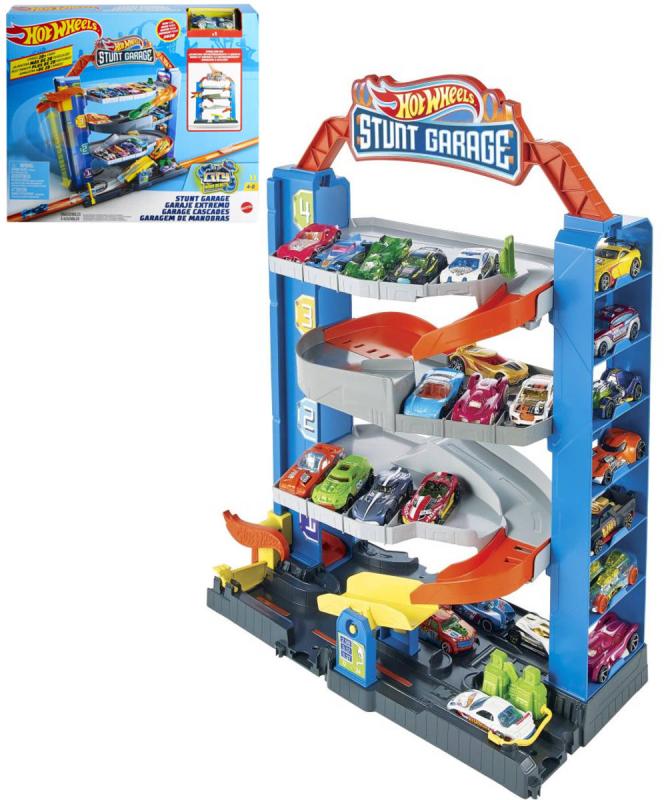Mattel HOT WHEELS City kaskadérská přenosná garáž s výtahem set s autíčkem