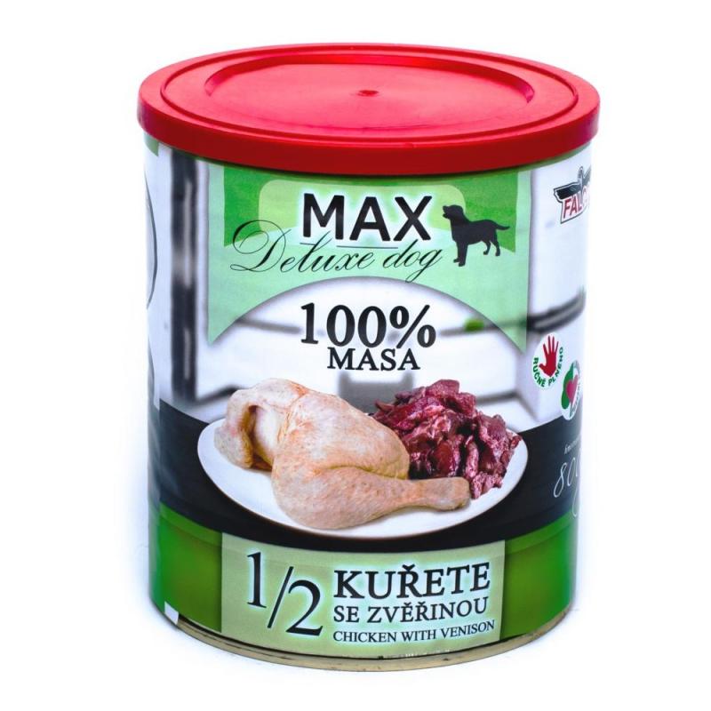 MAX Deluxe Dog 1/2 kuřete se zvěřinou, konzerva 800 g