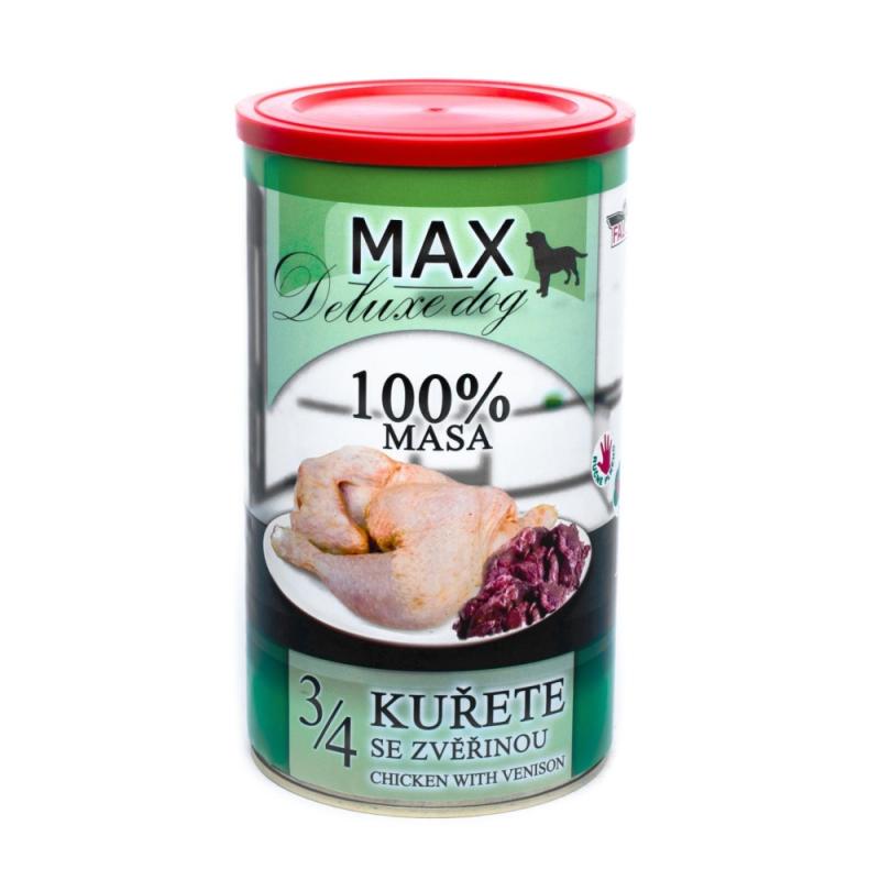 MAX Deluxe Dog 3/4 kuřete se zvěřinou, konzerva 1200 g