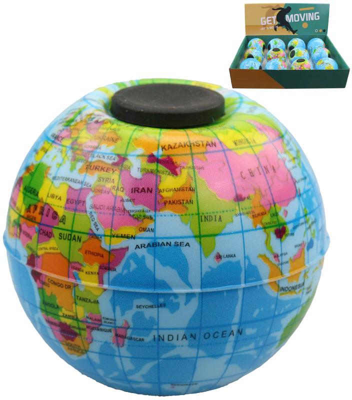 Míček gumový spiner planeta zeměkoule 8cm točící se antistresová