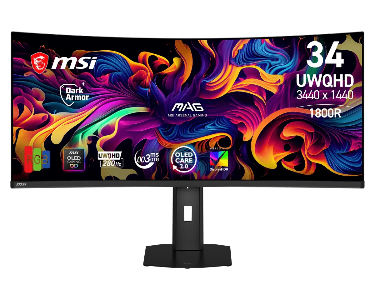 MSI Gaming monitor MAG 341CQP QD-OLED X28, 34[34] QD-OLED zakřivený/3440x1440(UWQHD)/280Hz/0,03ms/2xHDMI/DP/USB-C/Výšk.nast