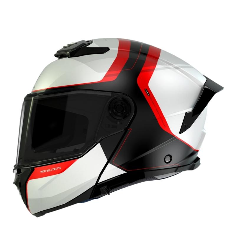 MT Helmets ATOM 2 SV EMALLA B0 matná bílo-černo-červená vyklápěcí helma na motorku + sleva 300,- na příslušenství