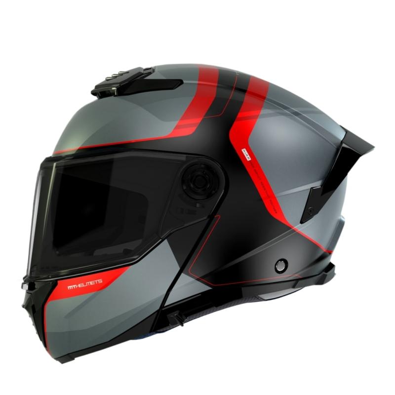 MT Helmets ATOM 2 SV EMALLA B15 matná šedo-černo-červená vyklápěcí helma + sleva 400,- na příslušenství