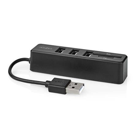 Nedis CCGB60250BK01 - USB hub | 1x USB-A | 3x USB A Zásuvka | 5 Portů port(s) | USB 2.0 | Napájení z USB | SD MicroSD