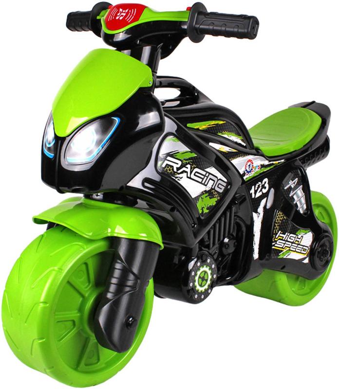Odrážedlo motorka závodní zeleno-černé odstrkovadlo na baterie Světlo Zvuk