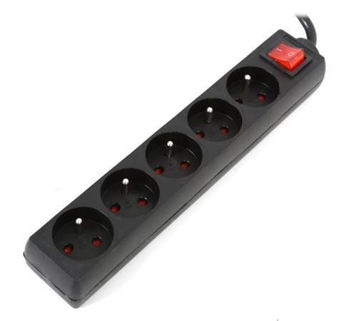 Platinet OMEGA Prodlužovací zásuvková lišta s 5 zásuvkami WITH BASIC SURGE PROTECTION 5M 16A 5 SOCKET TYPE E FRENCH BLACK