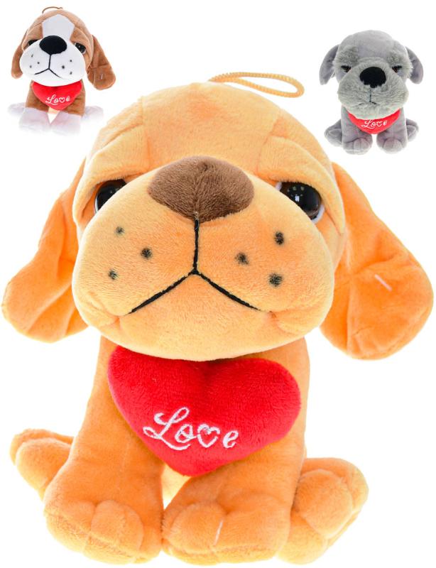 PLYŠ Pes sedící se srdíčkem Love 15cm 3 druhy (plyšová hračka)