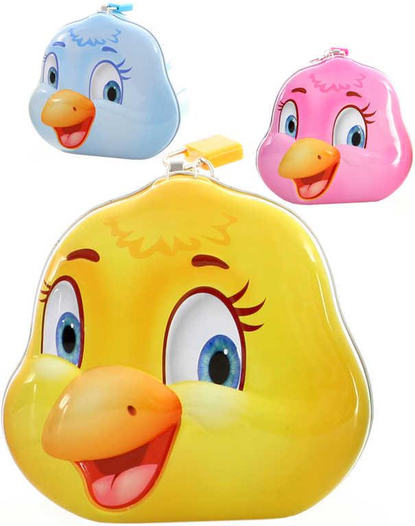 Pokladnička kuřátko set se 2 klíčky plechová kasička kov 3 barvy