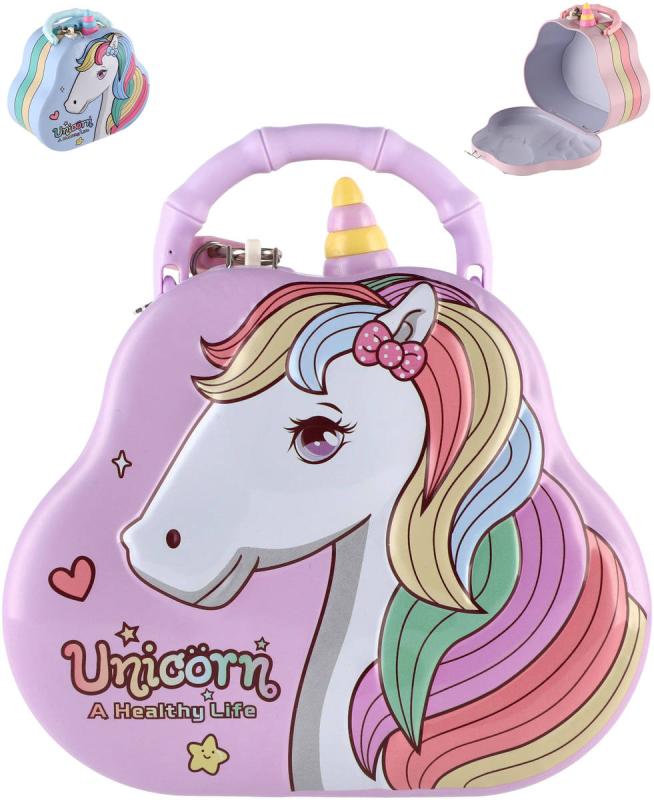 Pokladnička plechová kabelka jednorožec kovová kasička 3 barvy