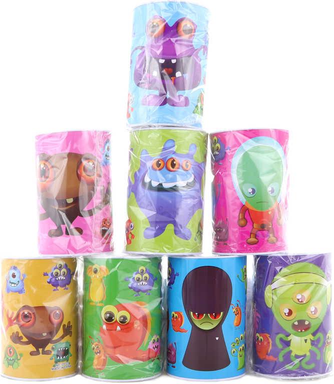 Pokladnička plechovka příšerky 10x15cm dětská kasička válec 8 druhů