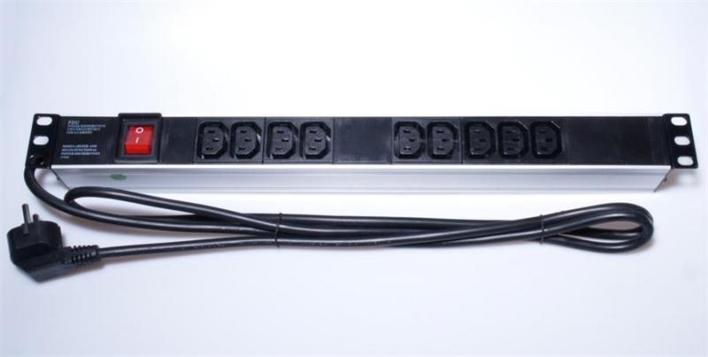 PremiumCord Panel napájecí do 19" racku 1U, 9xIEC (C13), 2m kabel,vypínač