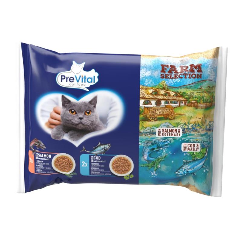 Prevital Farm Selection kočka losos a treska v omáčce, kapsa 85 g (4 pack) (bal. 15 ks)