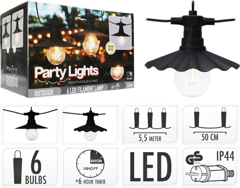 Progarden Světelný řetěz LED PARTY 6 žárovek 5,5m