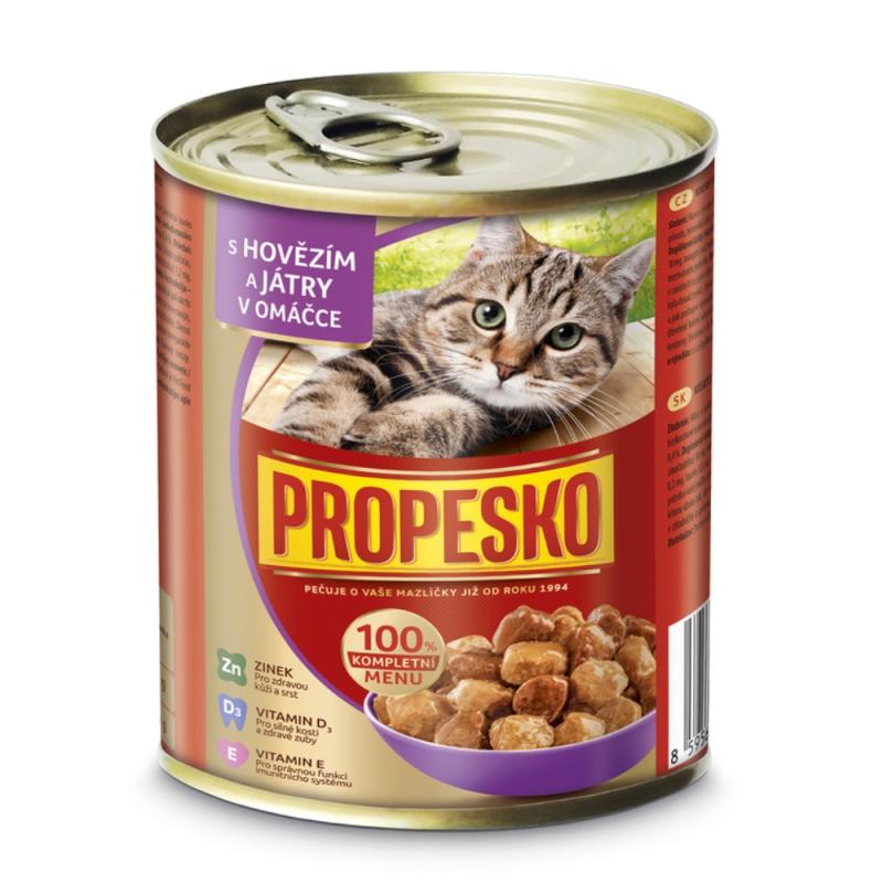 PROPESKO Cat hovězí a játra v omáčce, kousky 830 g (bal. 6 ks)