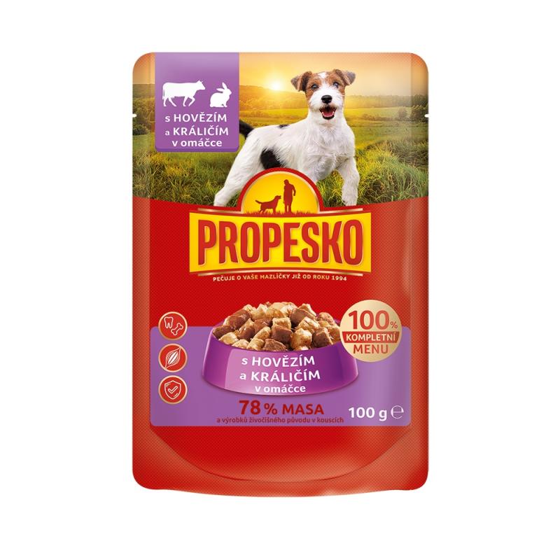 PROPESKO Dog hovězí a králičí, kapsa 100 g (bal. 24 ks)
