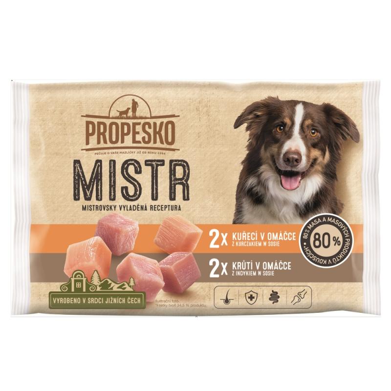 PROPESKO Dog Mistr kuře, krůta v omáčce, kapsa 85 g (4 pack) (bal. 15x sáček)