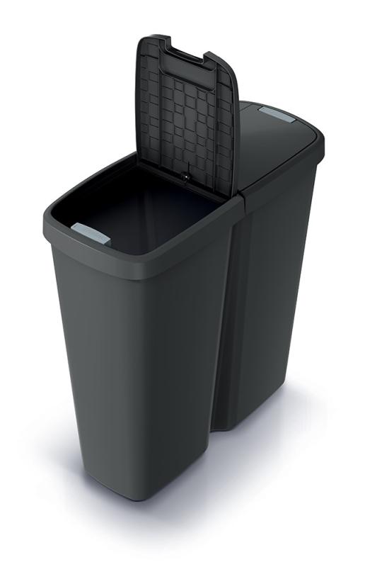 Prosperplast Odpadkový koš COMPACTA Q DUO, 50 l recyklovaná černá s černým víkem
