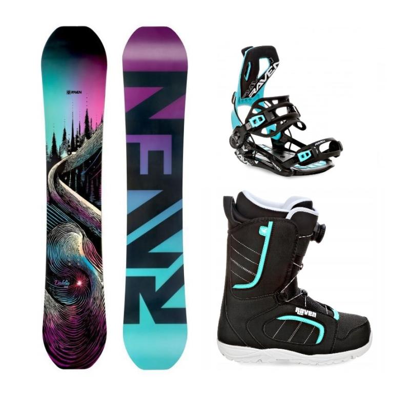Raven Dahlia Carbon Mint/Pink dámsky snowboard + Raven Fastec FT360 black/mint viazanie + Raven Diva MOZ black/mint topánky