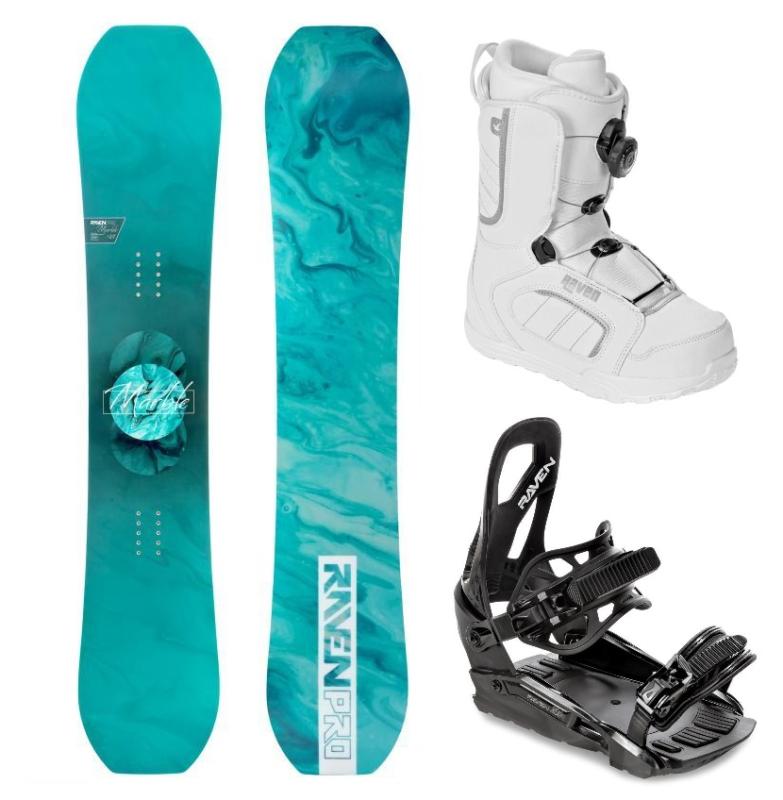 Raven PRO Marble Carbon Mint snowboard + Raven S230 Black vázání + Raven Pearl white ATOP boty