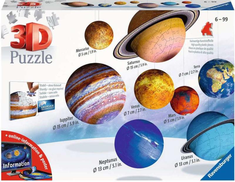 Ravensburger Puzzle 3D Sluneční soustava 8x puzzleball 522 dílků plast