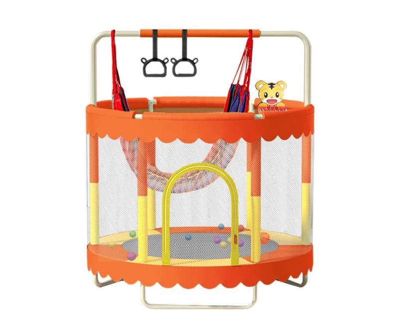 Sedco Detská trampolína 150 cm s ochrannou sieťou a vybavením - oranžová
